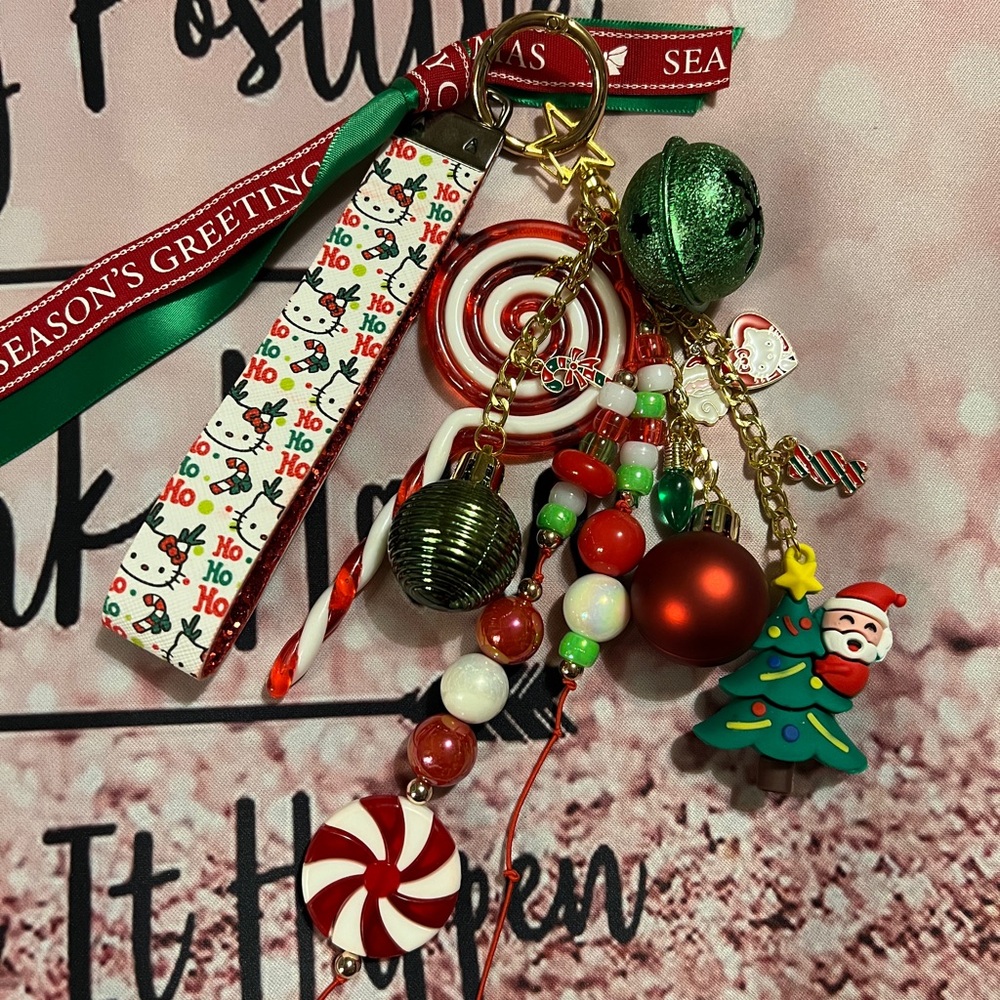 Festive HK Christmas Bag Charm Keychain with Charms